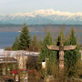 Highline College Photo #4 - View from the Outreach Building of the Totem outside Student Services/Admissions, Puget Sound and Olympic Mountains.